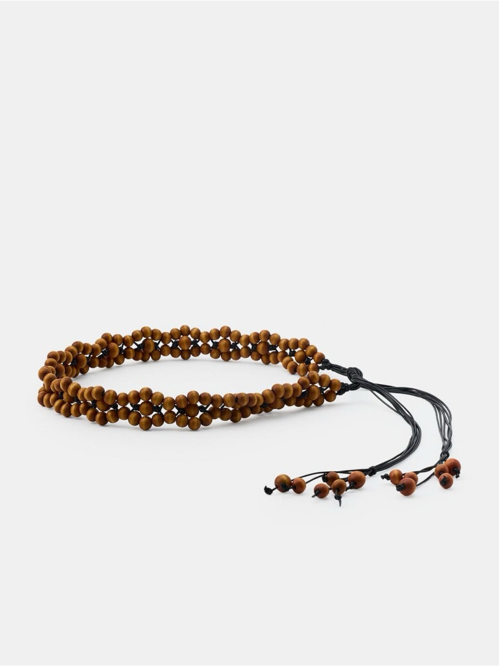 Zara Brown Wooden Beaded Belt with Black Cord Details